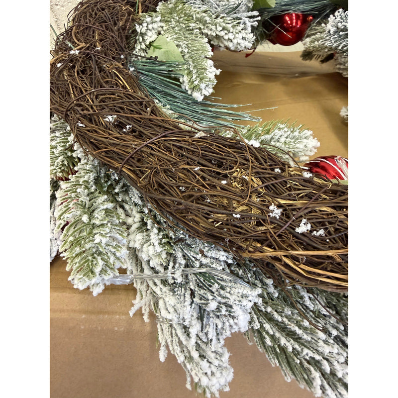Christmas Wreath with Lights, Red Berries, Ornaments and Pine Branches, 24"