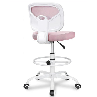 Silla de dibujo Hylone, altura ajustable, escritorio de pie, sin brazos, rosa y blanco