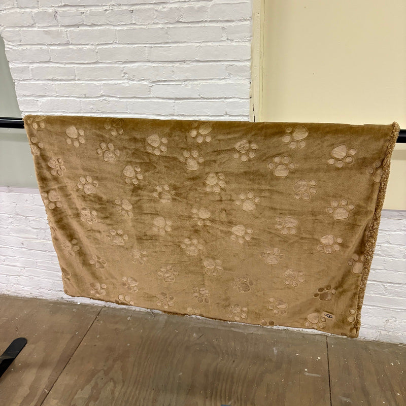 Ugg Dog Blanket 40" x 50" Paw Print Design, Dual Sided Fluffy & Soft Side - Tan