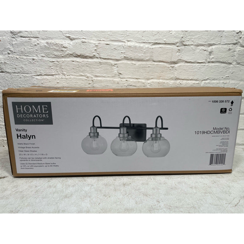 Halyn 23" 3-Light Fixture Matte Black w Brass Vanity Light Home Decorators