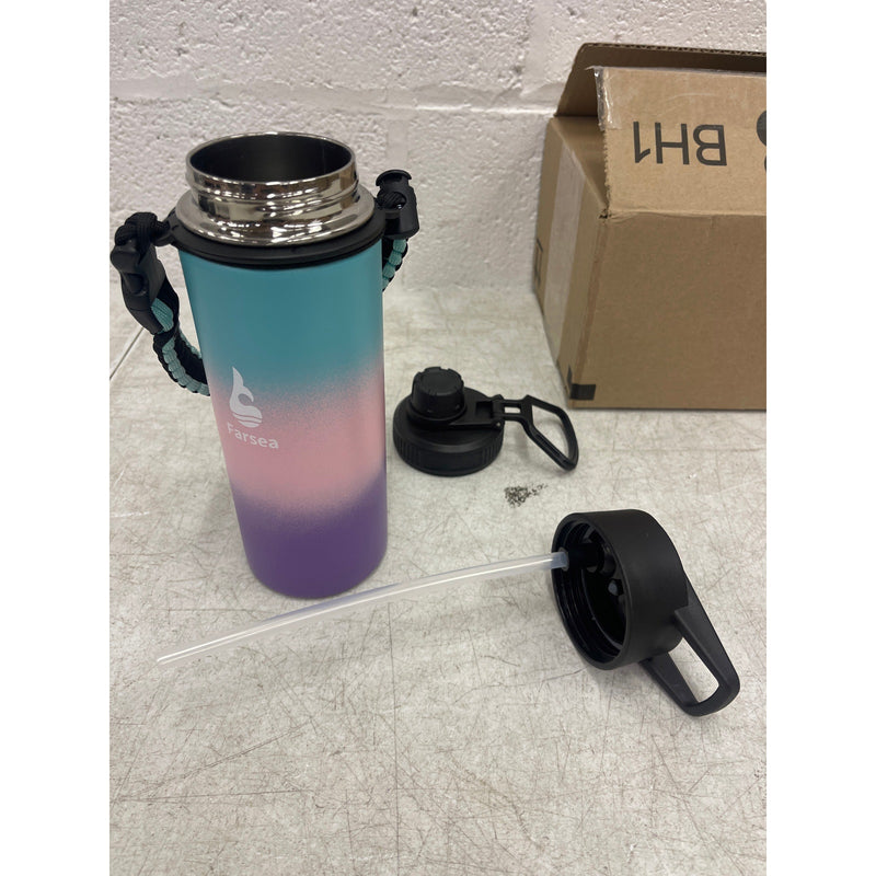 Farsea Insulated Water Bottle With Paracord Handle, 2 Lids Sweat-Proof 18 oz