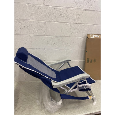 GCI Waterside Backpack Beach Chair, Foldable with Armrest - Nautical Blue
