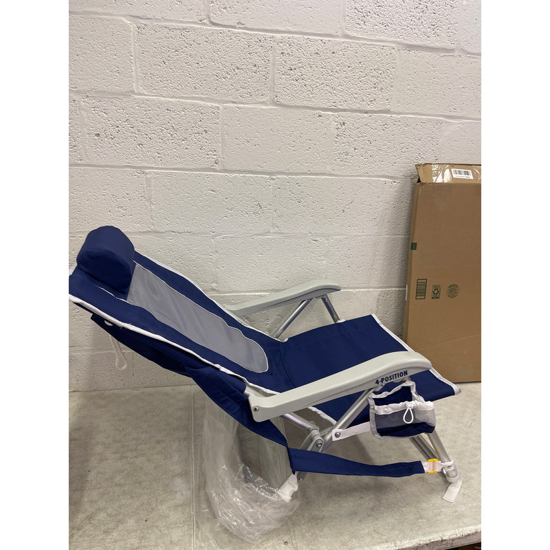 GCI Waterside Backpack Beach Chair, Foldable with Armrest - Nautical Blue