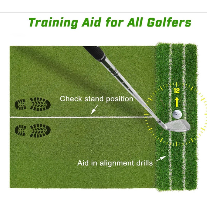 DCQ Real Feel 5x4ft Golf Hitting Mat Dual Turf Alignment & Angle of Approach Aid