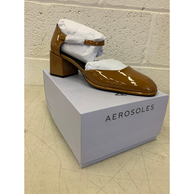 Aerosoles Women's Ankle Strap Two Piece Block Heel Pump Brown Faux Leather Sz 11