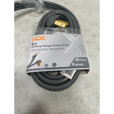 HDX 6 ft 6/3 50 Amp 3-Prong Range Power Cord, Grey, Indoor, Max Temperature 140F