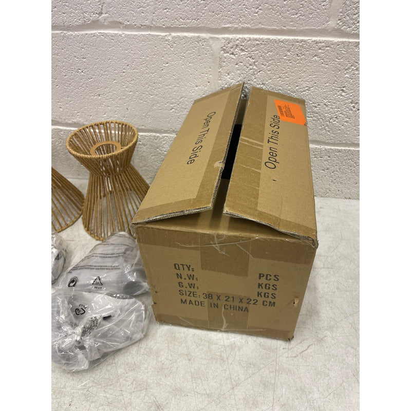 Hummingbird Woven Pendant Light, 7”Hanging Lamp Adjustable Pack of 3 - Tan