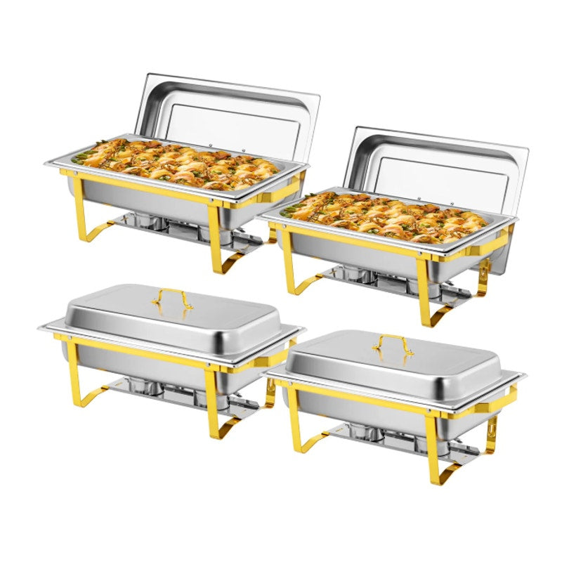 SET OF 4 ROVSUN 9-QT Rectangle Gold Chafing Dish Buffet Set, Full Size Pans READ