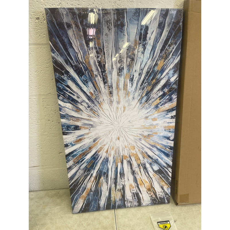 Abstract Blue & White Flash Art piece Printed 35 x 20" Wall Home Decor