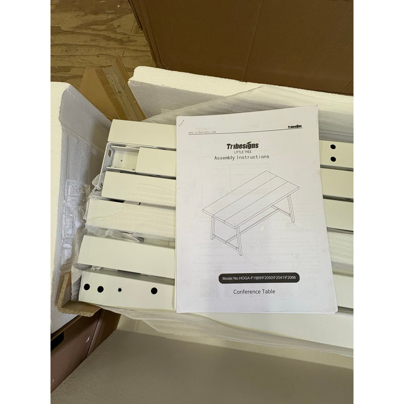 Tribesigns Rectangle Conference Table 71" x 33" x 29" White Metal Frame, (Oak)