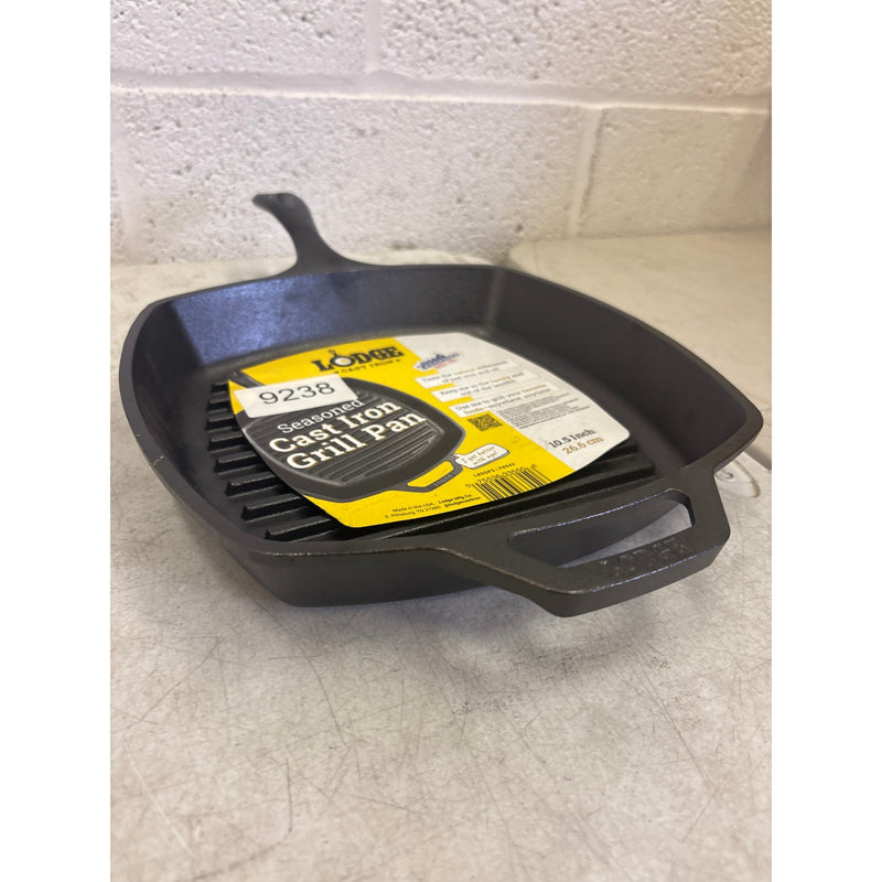 Lodge Cast Iron Grill Pan, Square, 10.5 Inch Seasoned - Cooking Skillet - Black