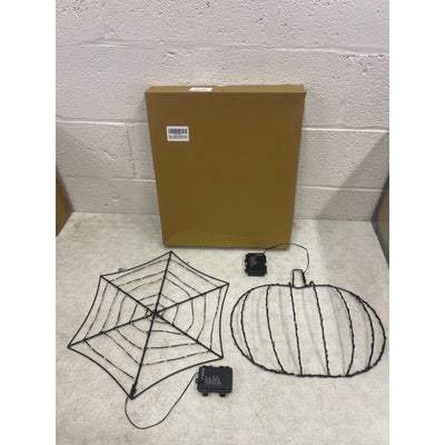 Halloween Lights Indoor Window Decorations, 2-Pack 18” Spider Web & 15” Pumpkin