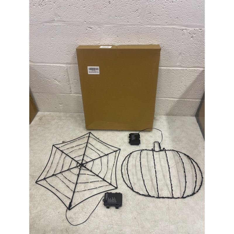 Halloween Lights Indoor Window Decorations, 2-Pack 18” Spider Web & 15” Pumpkin