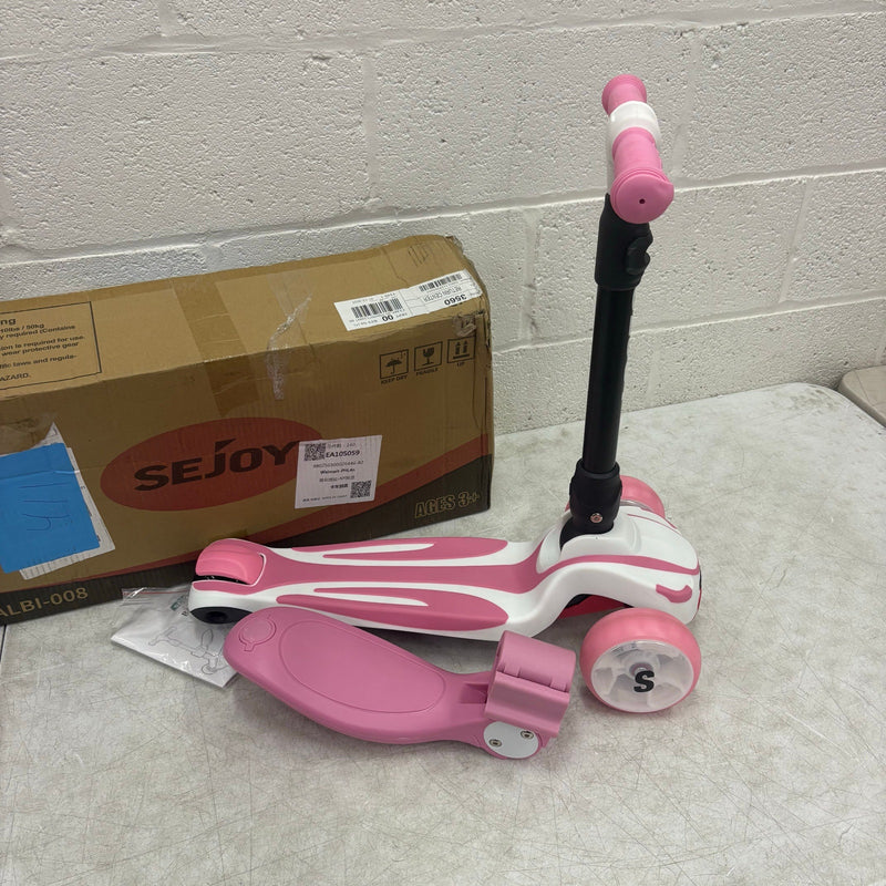 Sejoy Kids Kick Scooter 3-Wheel Light Up Foldable, Adjustable Seat - Pink