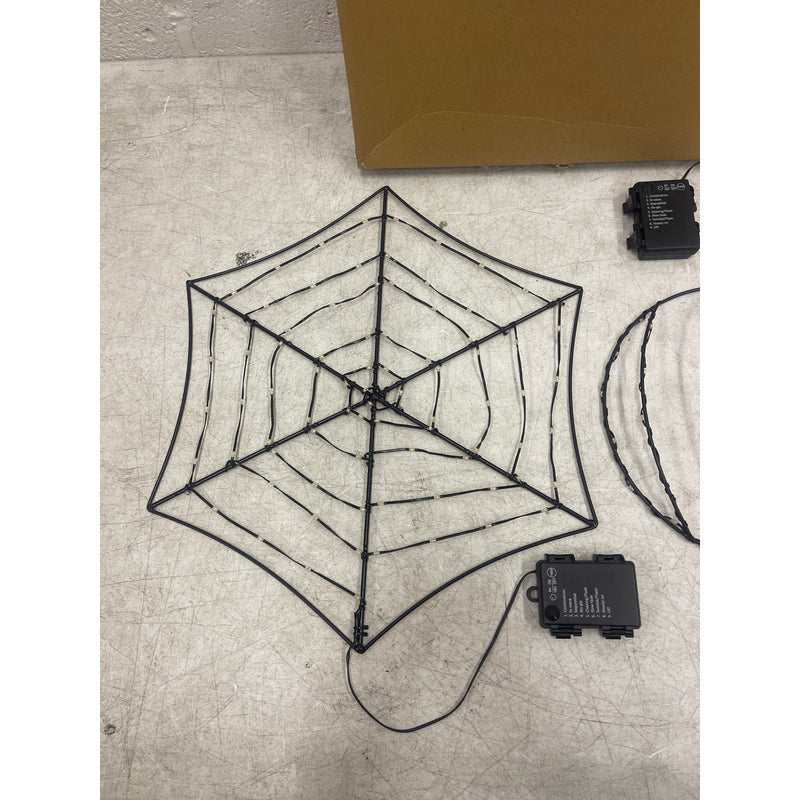 Halloween Lights Indoor Window Decorations, 2-Pack 18” Spider Web & 15” Pumpkin
