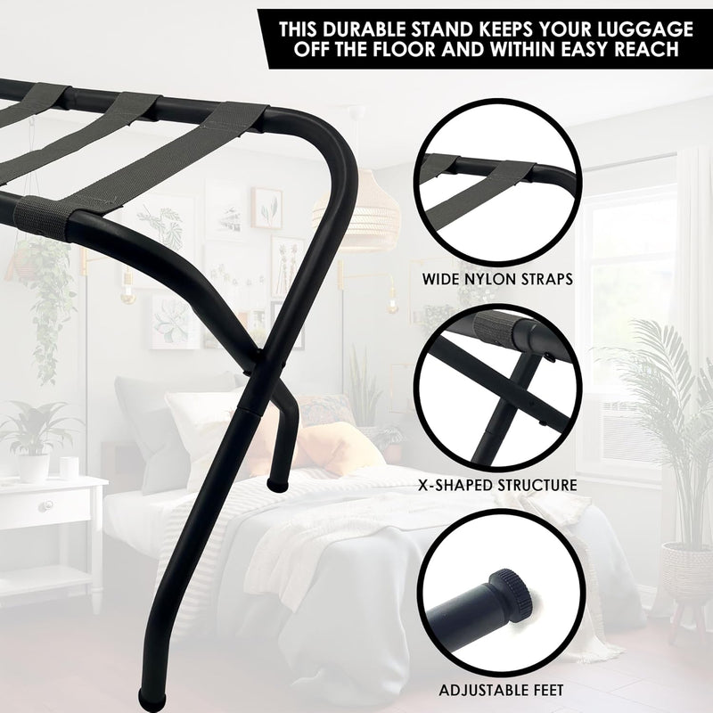 (Set of 2) Luggage Racks: Durable Steel Portable Folding Suitcase Stand - Gray