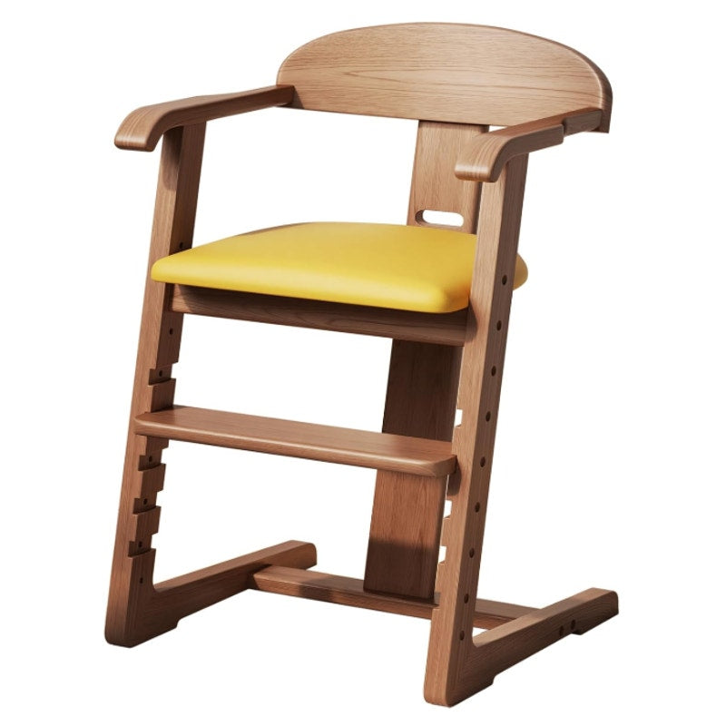 Wooden High Chair Adjustable Height Easy to Clean Highchair Dark Brown/Yellow
