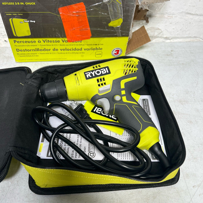 RYOBI Variable Speed Compact Drill/Driver w Bag, Corded Electric 5.5 Amp 3/8 in.