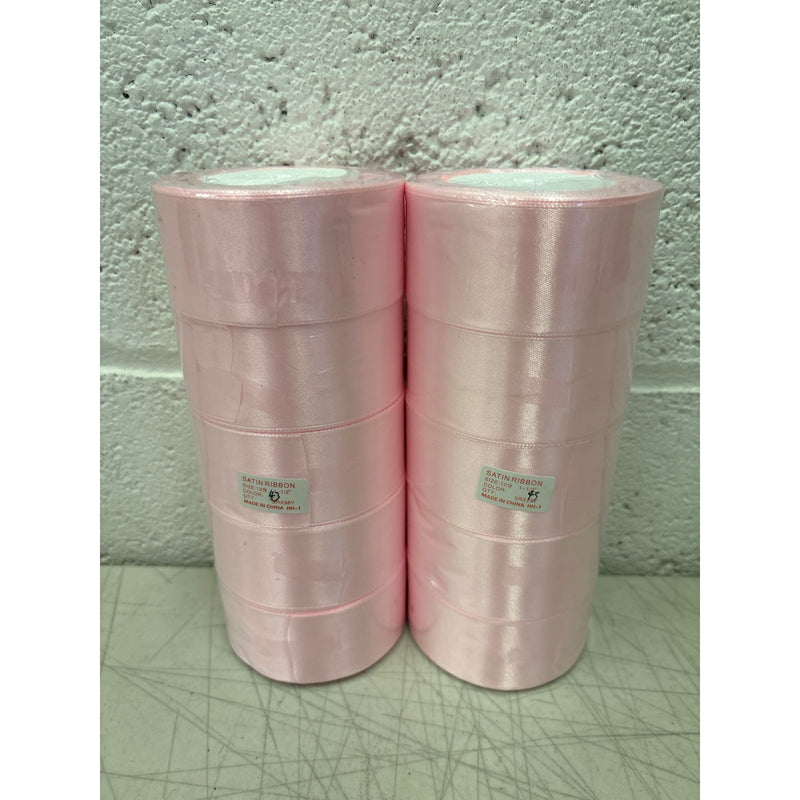 Pack-of-10 Rolls Pink Satin Ribbon 1-1/2" x 25 Yards Each Polyester Fabric/Roll