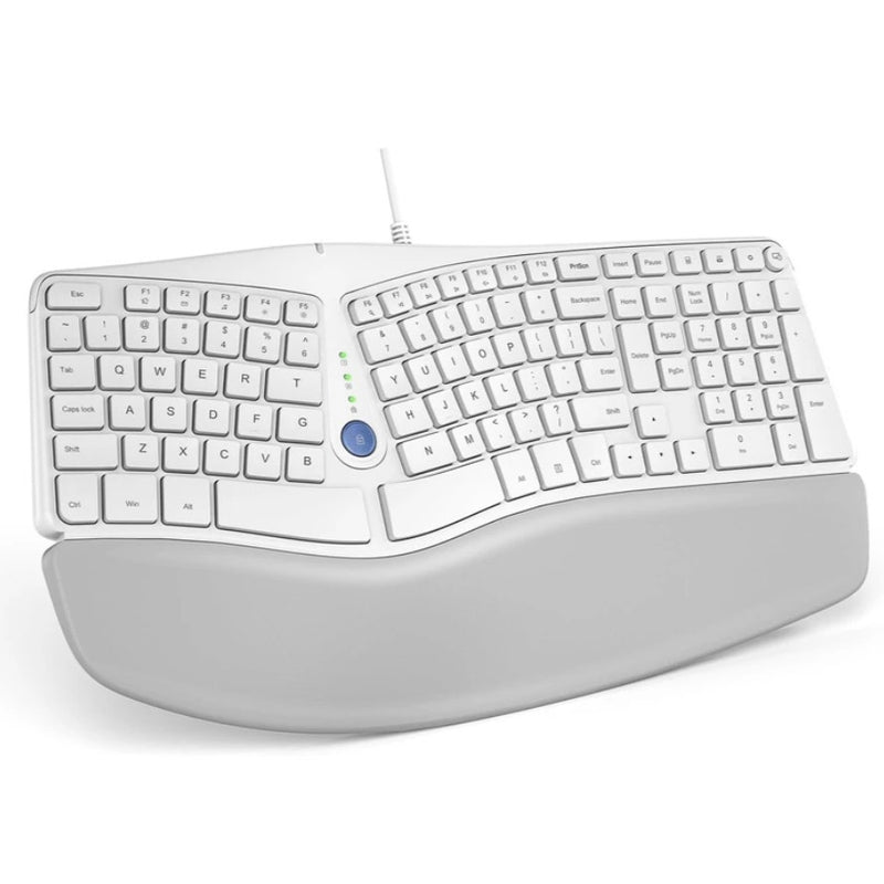 Nulea Ergonomic Split Keyboard, Wired, w Pillowed Wrist and Palm Support, White
