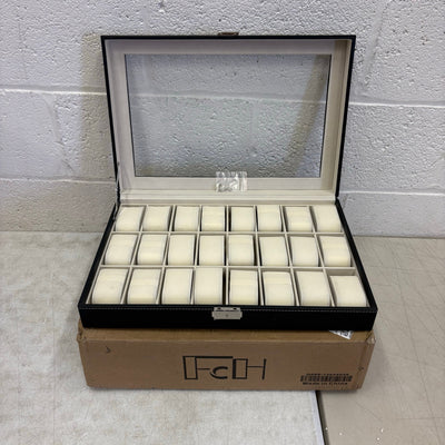FCH 24-Compartment Watch Collection Box Top-level Opening Style Leather - Black
