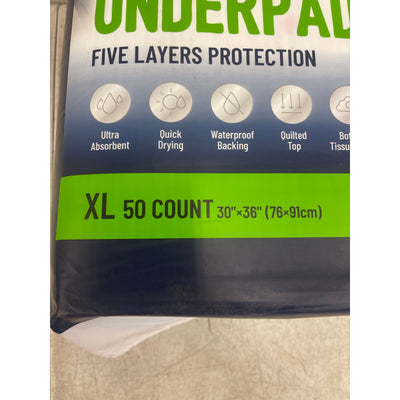 Unifree Disposable Underpads, Bed Pads, Super Absorbent, 50 Count XL 30"x36"