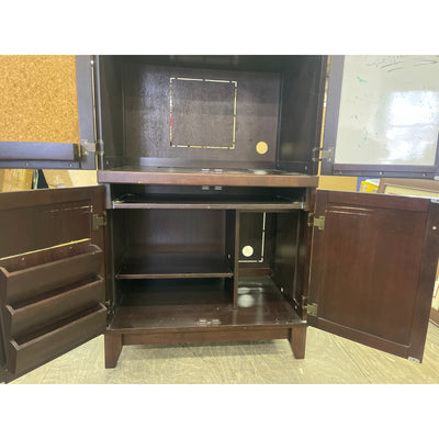 Cabinet Desk and Storage, Bulletin, Dry Erase, Pull Out Keyboard Tray Wood Brown