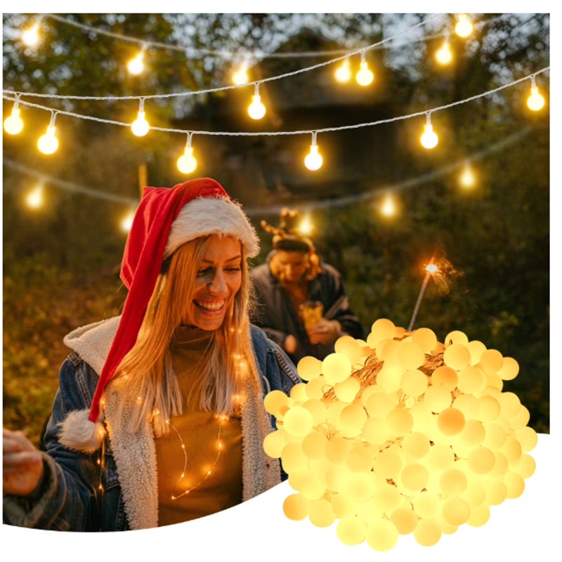 LumosGlow 85FT Solar Warm Light String Lights 160LED, 1200mAh 8 Modes IP67