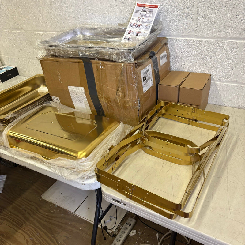 SET OF 4 ROVSUN 9-QT Rectangle Gold Chafing Dish Buffet Set, Full Size Pans READ