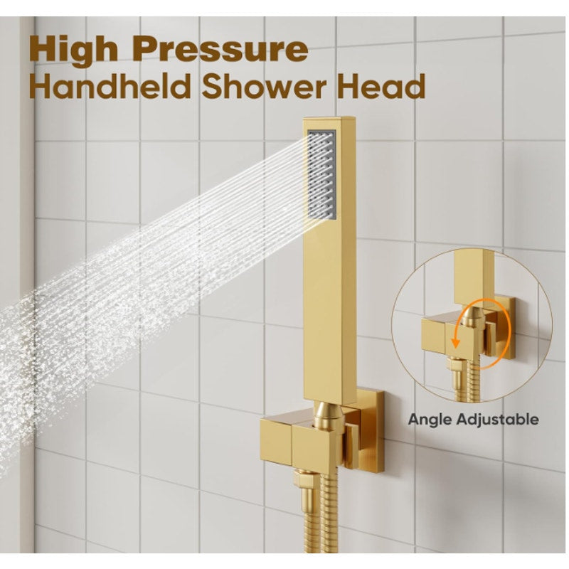 ESNBIA 12" Rain Shower Head System w Handheld Spray Combo - Gold, See Details
