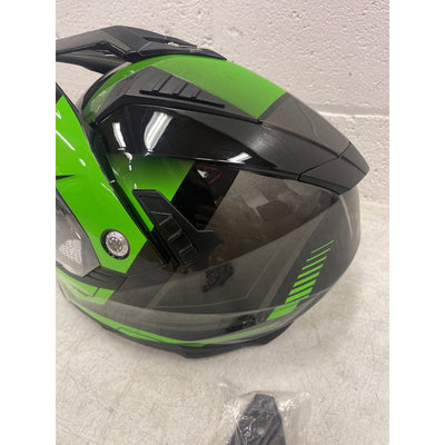 Casco de moto todoterreno ILM con visera solar integral, color verde y negro, talla XL