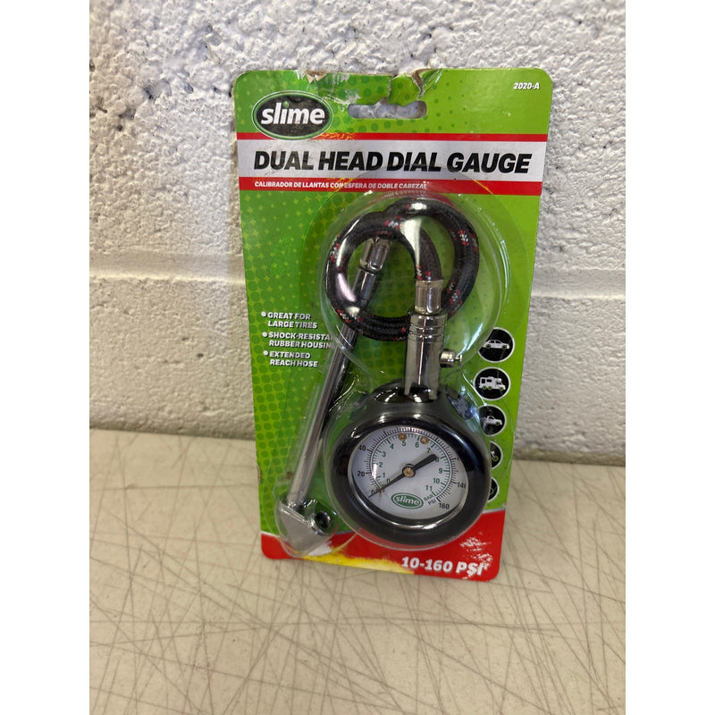 Slime Dual Head RV Dial Tire Gauge 10-160PSI Extra Long Air Hose Shock Resistant
