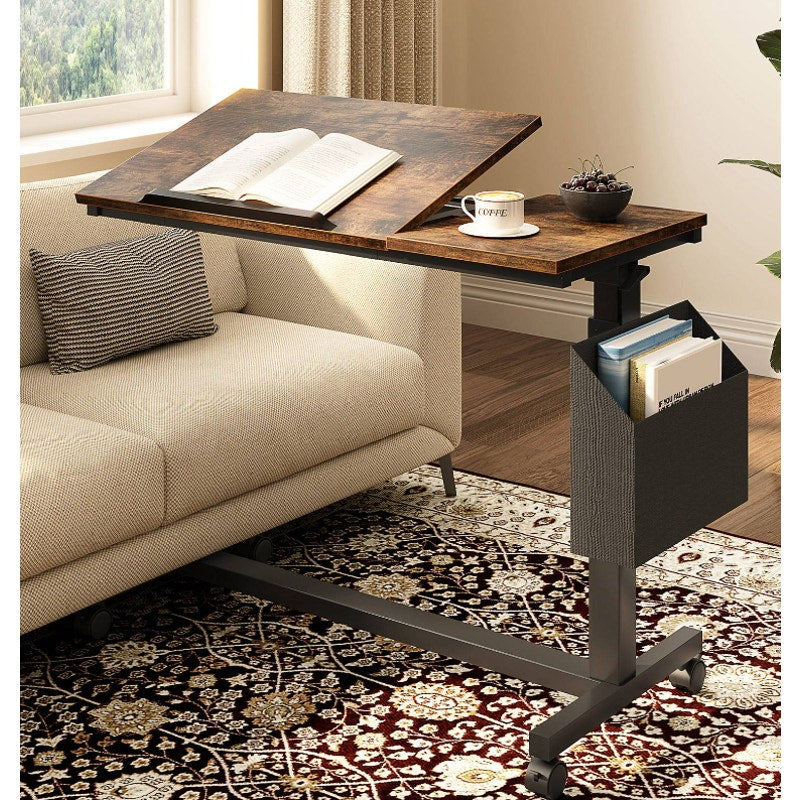 Tribesigns Mobile C Table, Height Adjustable Snack End Table, Rustic Brown