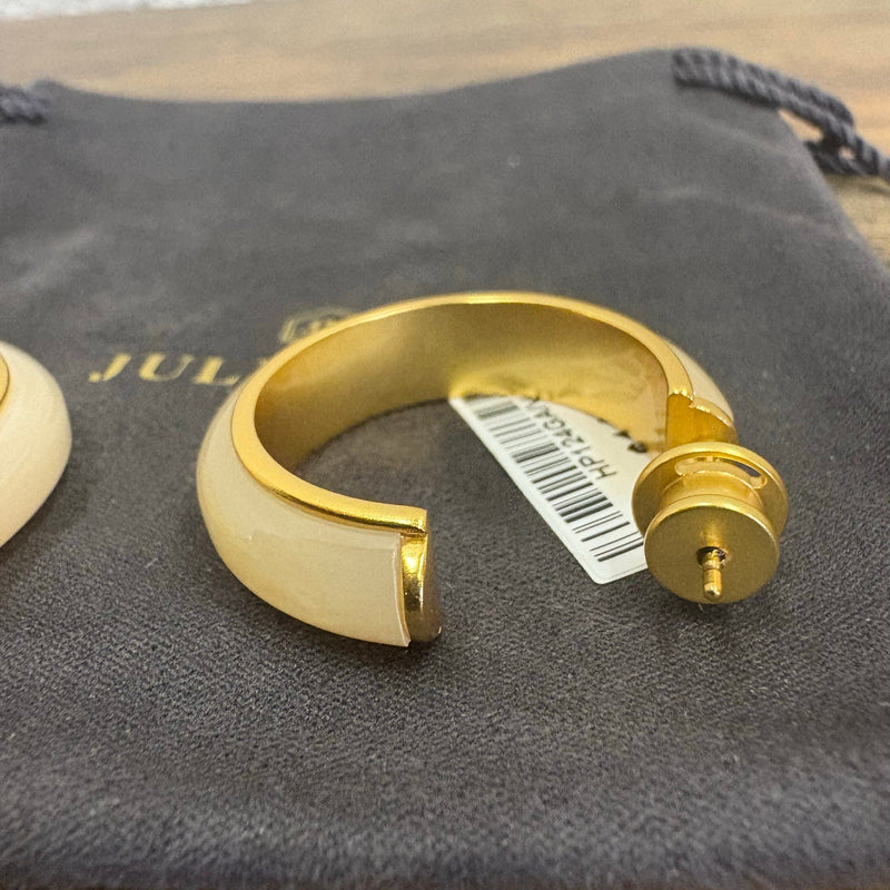 Julie Vos Carnaby Hoop Earring, 24K Gold Plated, 1.3" Diameter - Ivory - Tan