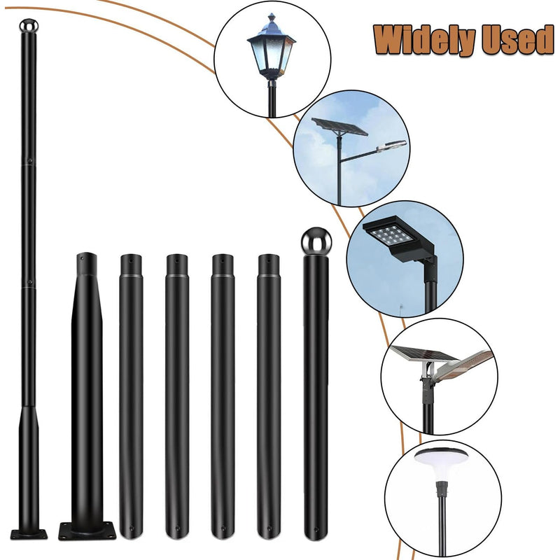 20ft Light Pole Adjustable Metal Post with Mounting Rebar Cage, Black, Pole ONLY