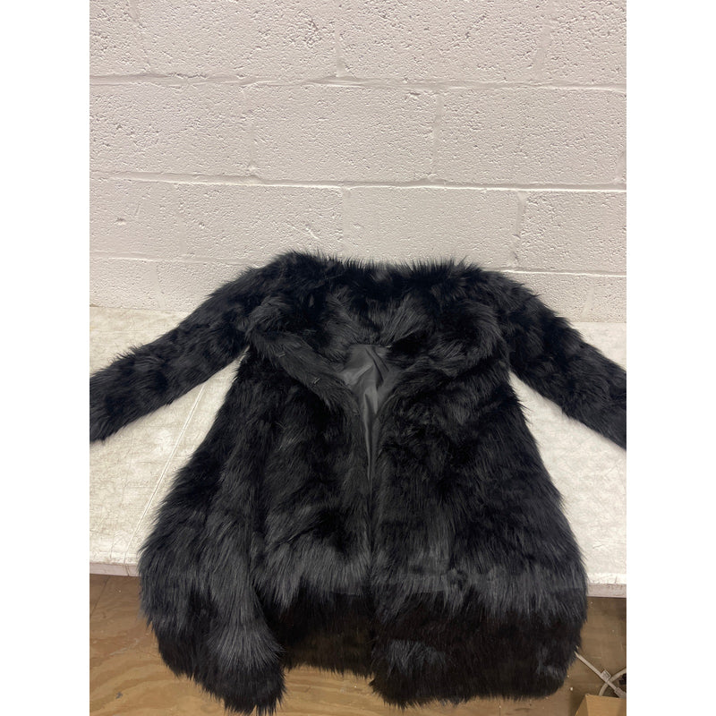 XXL Old Dird Mens Long Sleeve Fluffy Faux Fur Coat Long Soft Outter Jacket Black