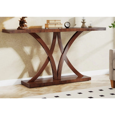 Tribesigns 63" Farmhouse Console Table, Industrial Wood Sofa Table, Brown