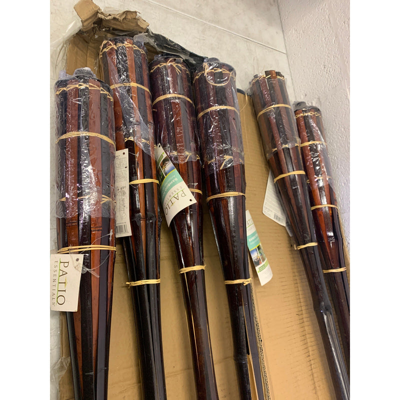5-PACK Patio Essentials 5 Ft Bamboo Torches, Dark Brown Bamboo, Tiki Yard Lamps