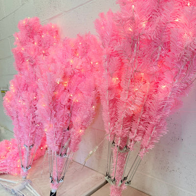 7.5ft Pre-Lit Pink Christmas Tree with Remote, Metal Base & Bright White Lights