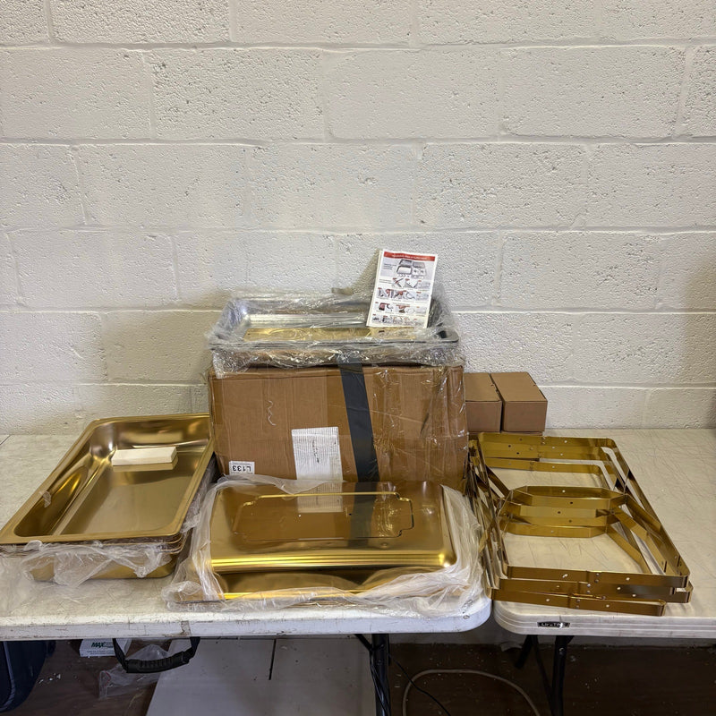 SET OF 4 ROVSUN 9-QT Rectangle Gold Chafing Dish Buffet Set, Full Size Pans READ