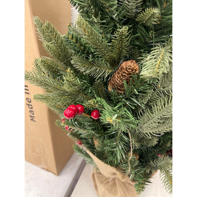 3 ft. Christmas Tree with Pinecones/Berries and Burlap Wrapped Stand - Pre Lit