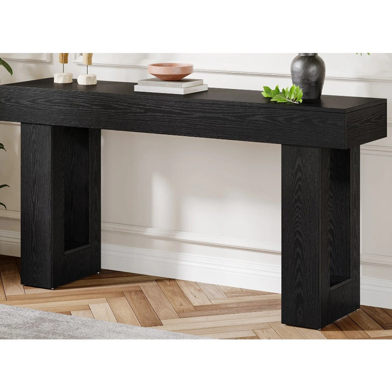 Tribesigns 63" Console Table, Farmhouse Wooden Sofa Table, Entryway Table Black