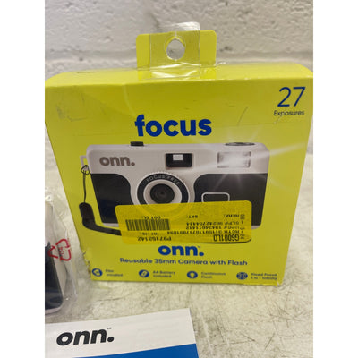 onn. Reusable 35MM Camera w/Flash, Wrist Strap Film and Batteries Included Black