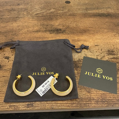 Julie Vos Carnaby Hoop Earring, 24K Gold Plated, 1.3" Diameter - Ivory - Tan