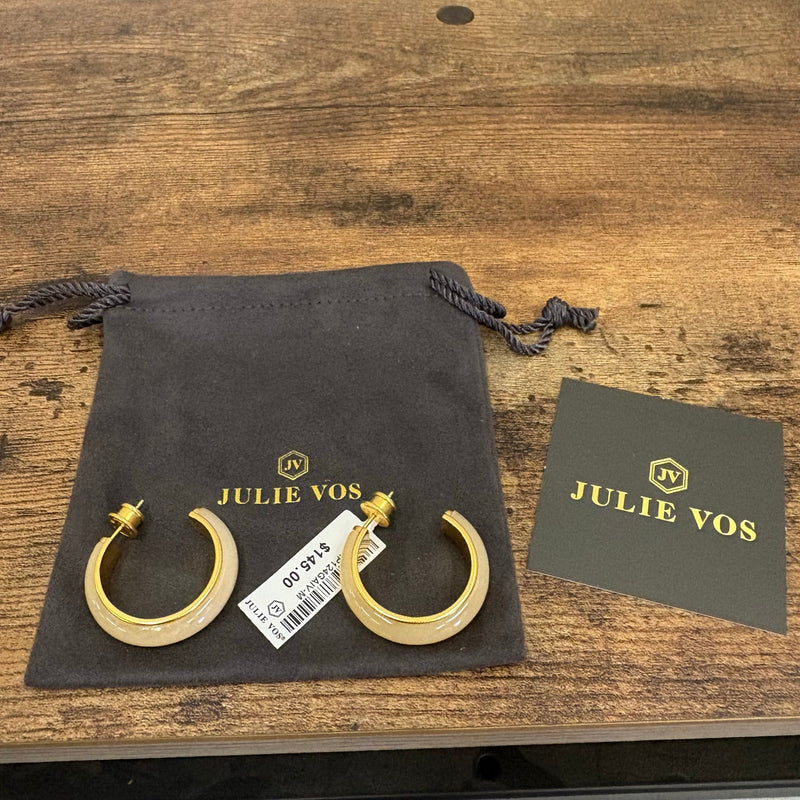 Julie Vos Carnaby Hoop Earring, 24K Gold Plated, 1.3" Diameter - Ivory - Tan