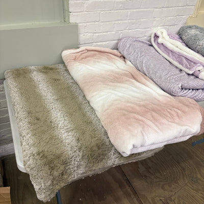 LOT-of-5 Throw Blankets, Plush,  Striped, Reversible Throws, Pink, Purple, Green