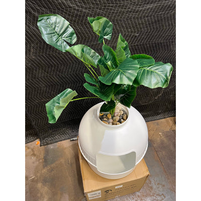 Hawsaiy Hidden Cat Litter Box Enclosure w 40" Faux Plant & Real Stones, White