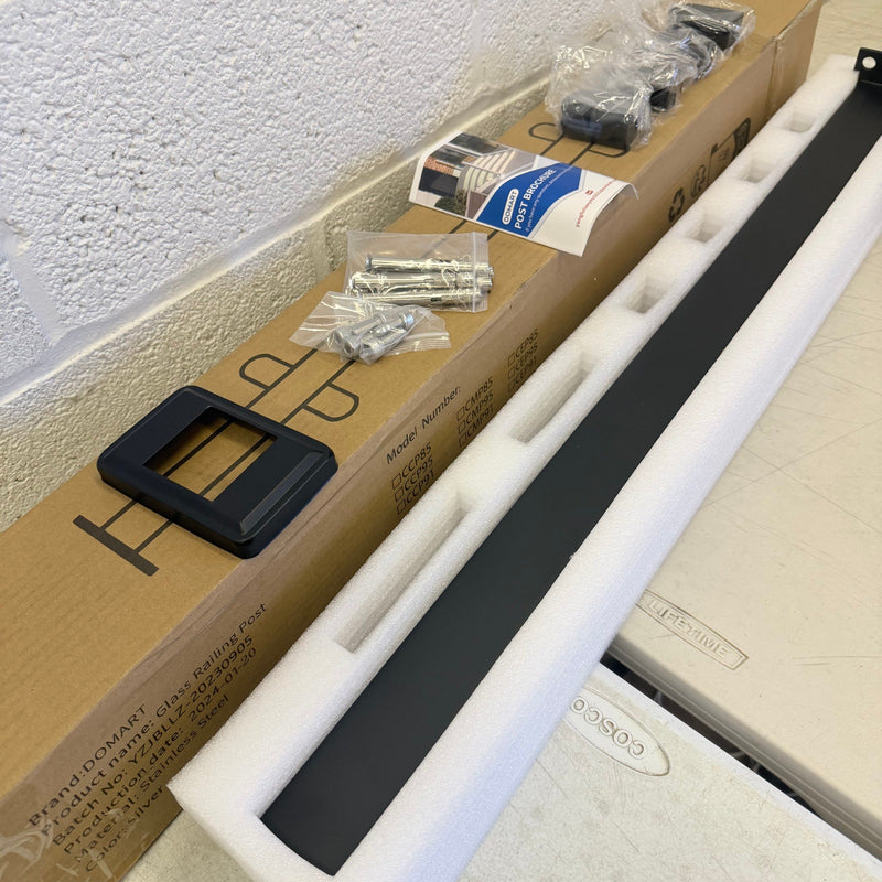 Domart Stainless Steel Square Glass Railing Post System with Clamp, 85cm, Black