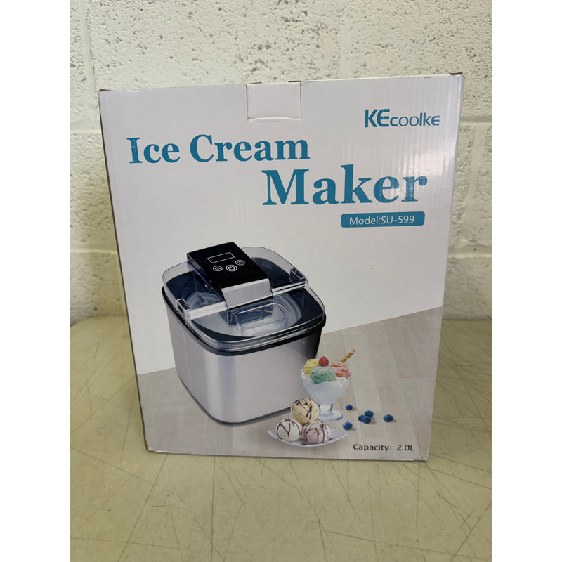 KECOOLKE Countertop Ice Cream Maker, Large Capacity 2L, Stainless Steel, Gray