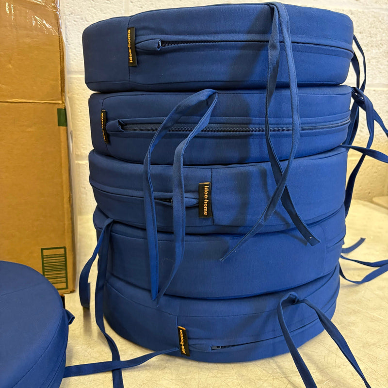 Set-of-6 idee-home Outdoor Bistro Chair Cushions, 15”x3” Thick, Round - Blue